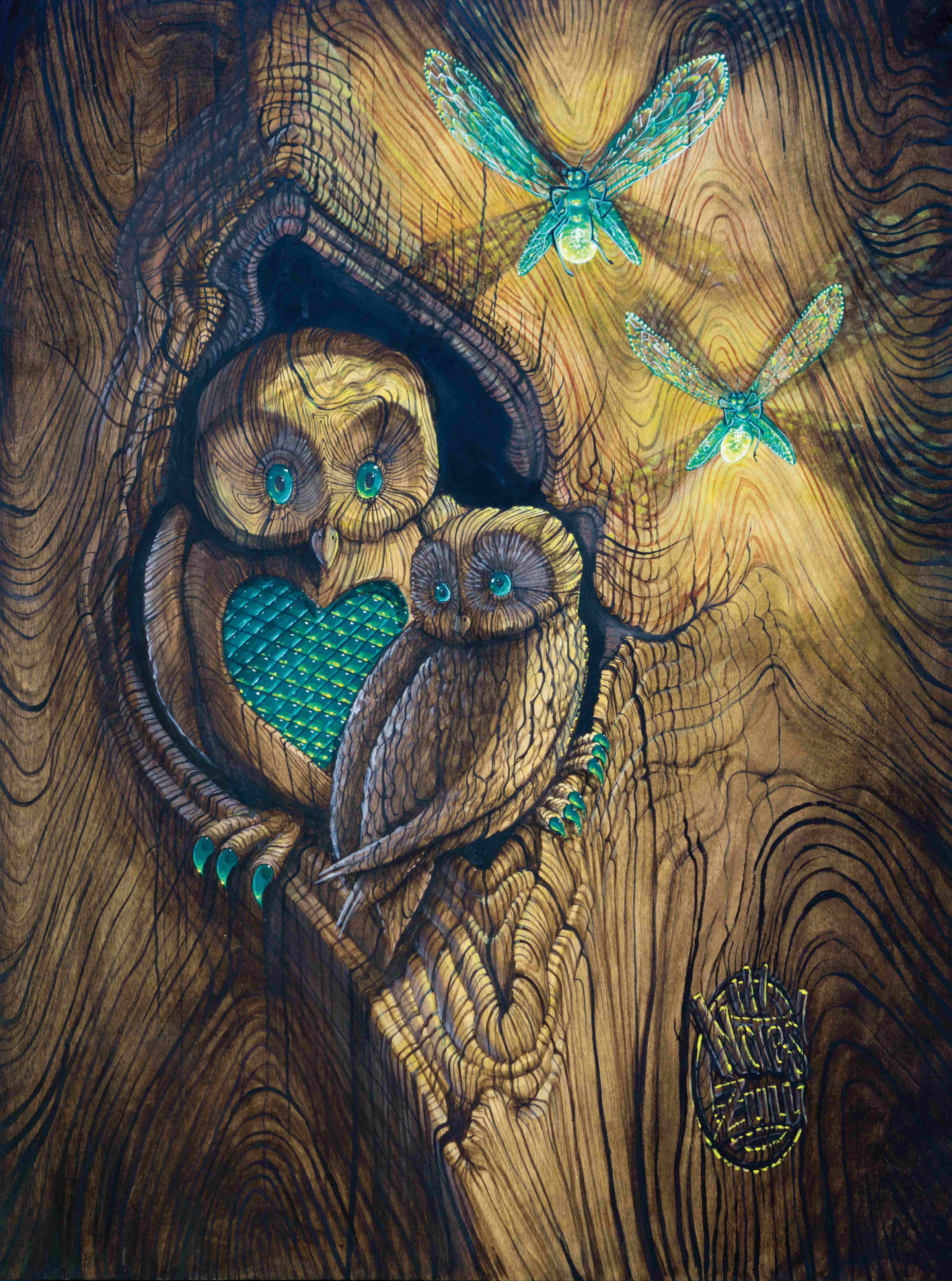 Owl Family — artwork by Derek Notes Leitch