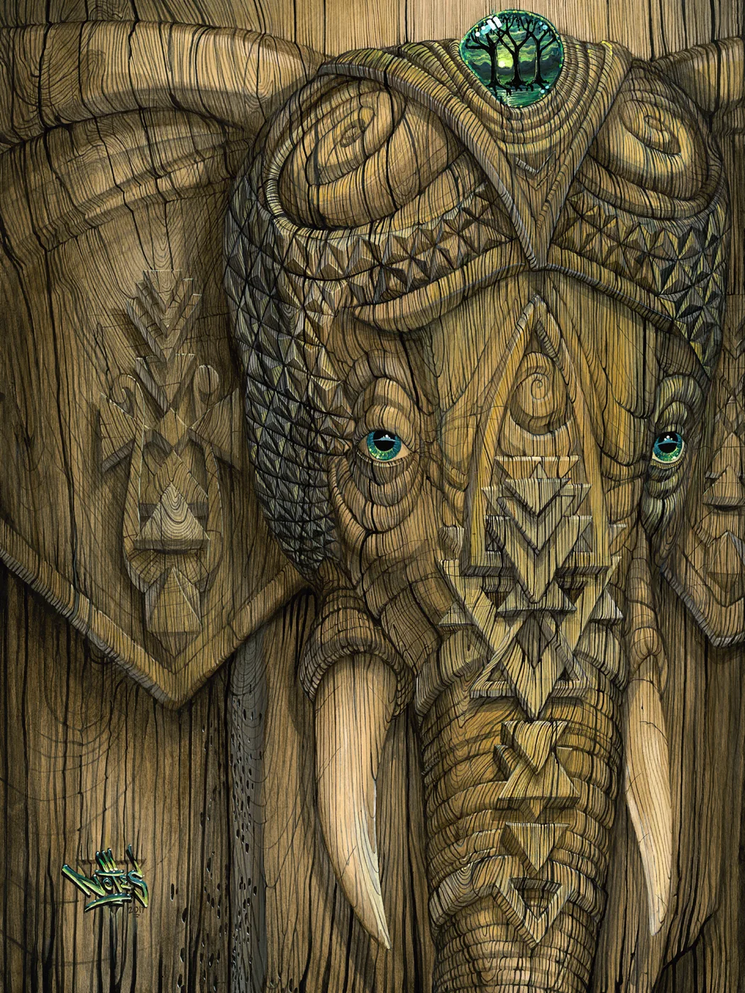Wood Elephant — artwork by Derek Notes Leitch